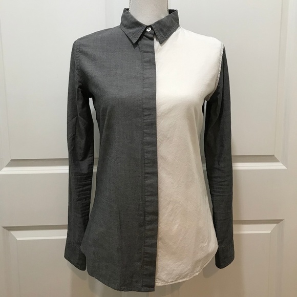 Jonathan Simkhai Gray and White Button Down Shirt - Picture 1 of 7